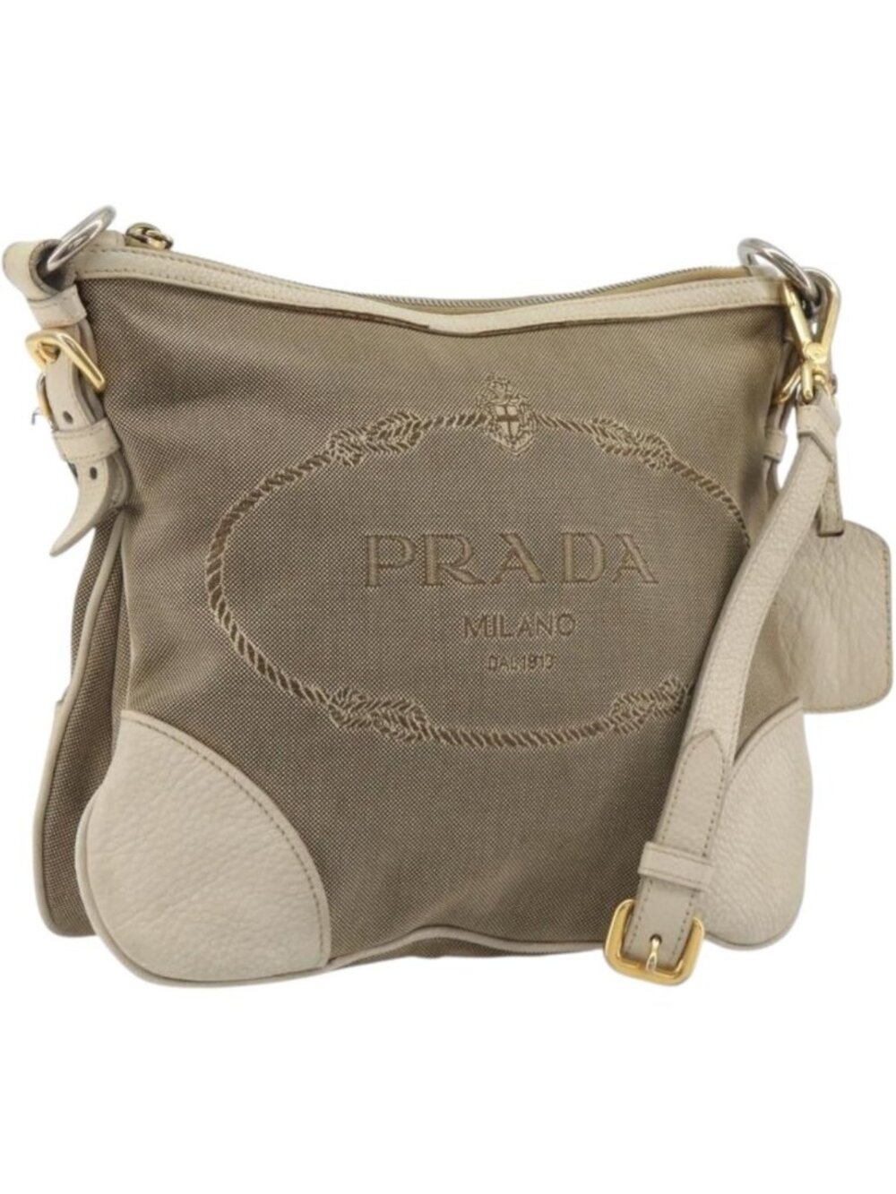 PRADA Shoulder Bag Canvas Beige Gold